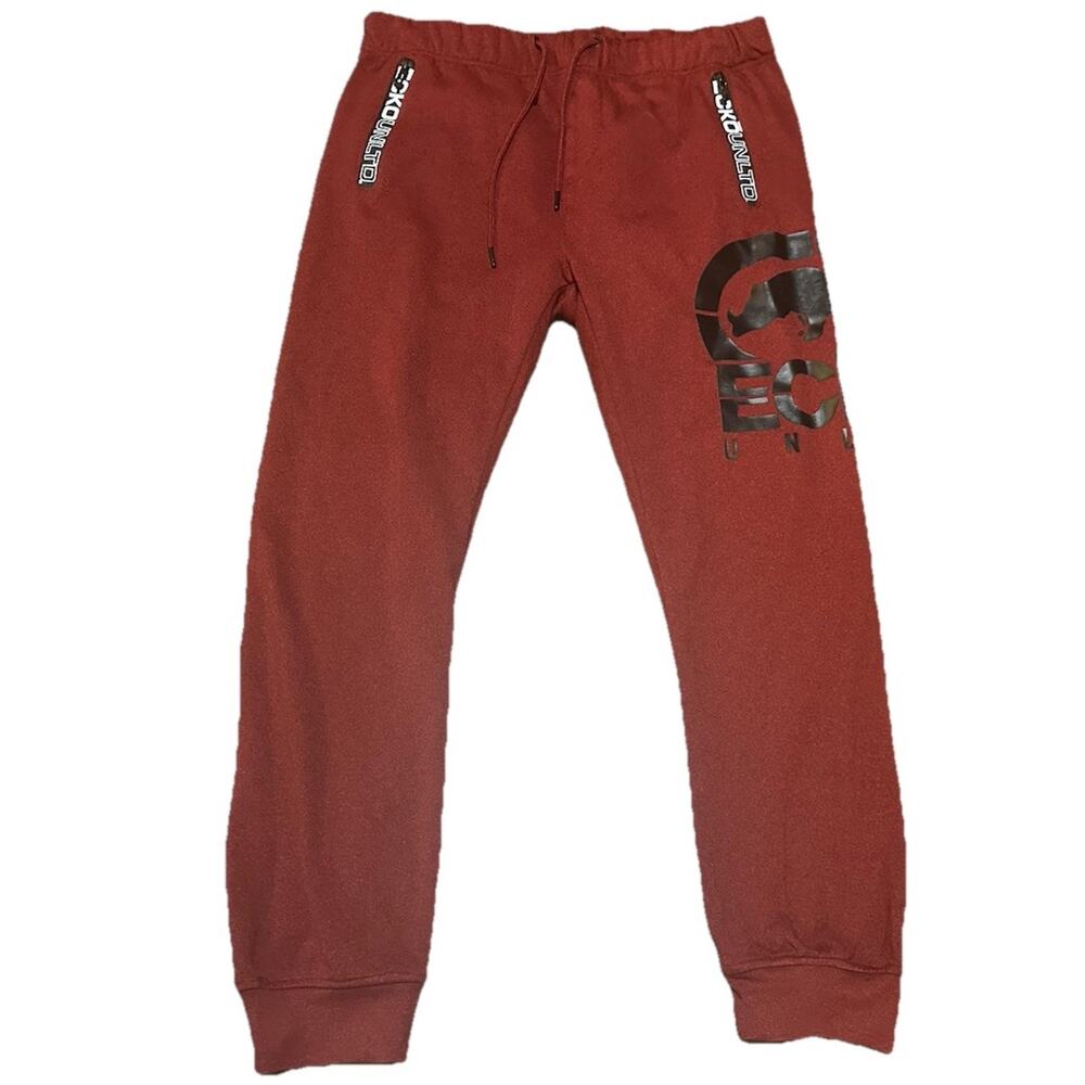 ECKO UNLTD JOGGER SWEAT PANTS FLEECE EO30G448 TRUE RED MARLED MEN LARGE